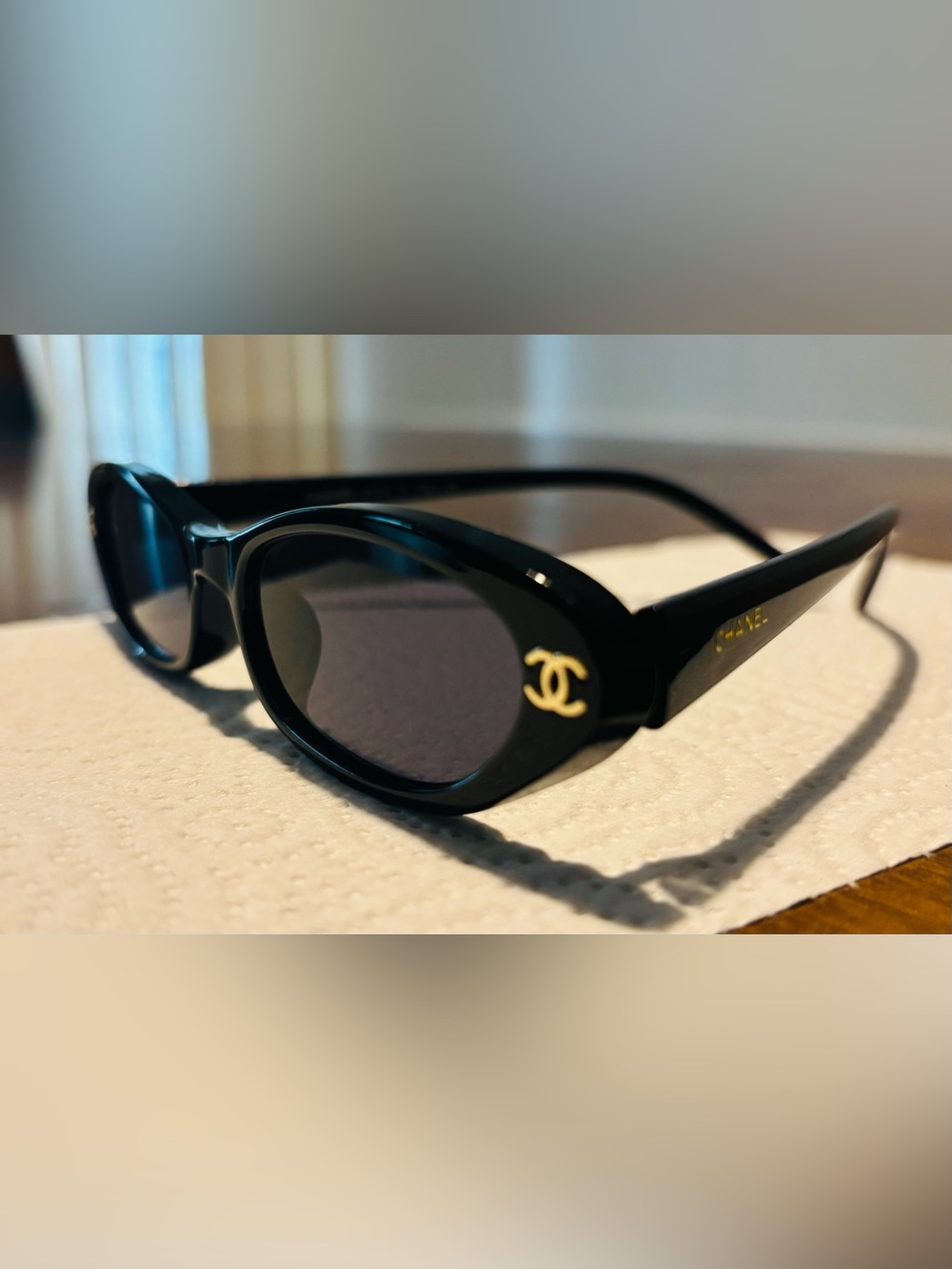 CHANEL Black Sunglasses with Gold CC Accent